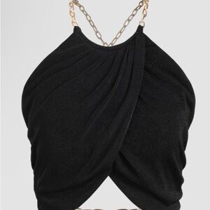 Elegant Backless black Camisole with Gold Chain Detail